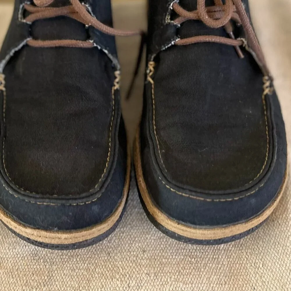 Olukai Men's Ohana Black Lace --Up Folding Heels Summer Beach Canvas Shoes Sz 9